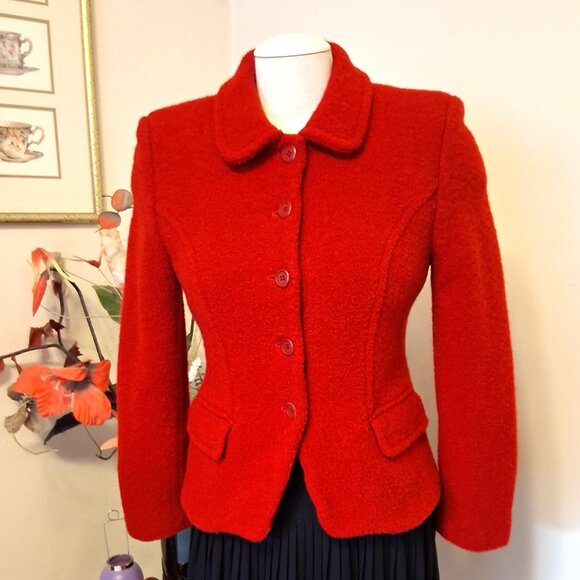 Vintage Jones New York Red Wool Lined Blazer Jacket Size 2 or 4 - Picture 4 of 10